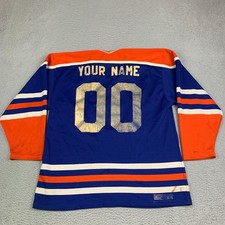 Vintage Edmonton Oilers NHL Hockey CCM Maska Blue Jersey L Store Display 80's picture