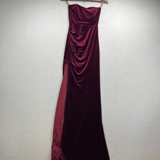 Windsor Gown Dress Womens S Burgundy Velvet Strapless Ruched Slit Formal Evening picture
