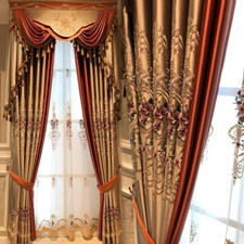 Elegant Faux silk embroidery coffee cloth blackout curtain tulle valance C1698 picture