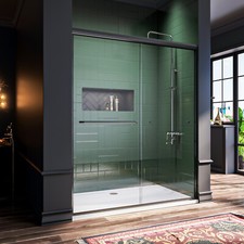 ELEGANT 58.5''-60'' x 72'' Double Sliding Shower Door Semi-Frameless Matte Black picture