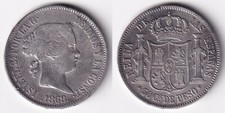 1868 ISABEL II 50 Centimos Spanish Philippine Silver Coin KM# 147, Stock - Z7 picture