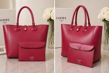 Authentic Loewe Red Calfskin Leather Shopper Tote Bag Large Top Handle w Pouch picture