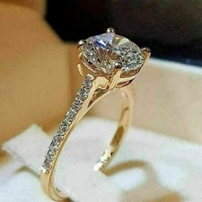 2.85Ct VVS1 Round Lab Created Diamond Wedding Engagement 14K Yellow Gold FN Ring picture