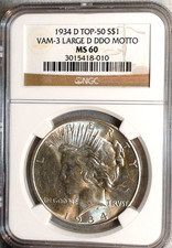 1934 D Peace Dollar NGC MS60 VAM 3 LARGE D UNCIRCULATED $1 Coin BUY IT NOW picture