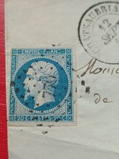 Timbre France,1857 Date,Paris,Napoleon,Light Blue 20 Ct,On Fragment (2509_3) picture