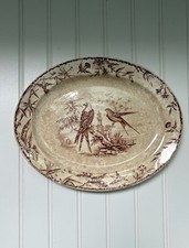 Antique Ridgways Brown Aesthetic Transferware Indus Bird Motif Platter 11” picture