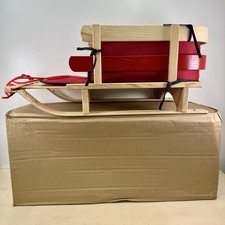 L.L. Bean Kids Children Wood Pull Sled and Red Cushion Set Small LLBean - NEW picture