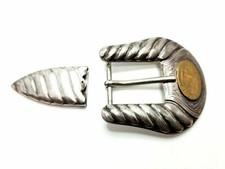 VINTAGE WAGE’S STERLING SILVER OVERLAY BELT BUCKLE LARGE 2 PIECE picture