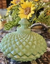 Vintage Westmoreland Sawtooth Diamond Green Jadeite Covered Dish  picture