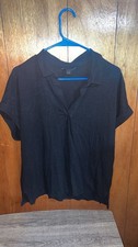 Banana Republic Women's Linen Blend Knit Polo, Black Short Sleeve, Size L picture