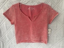 Aeropostale Seriously Soft Seamless Crop Top XL Pink Ribbed Short Sleeve NWT picture