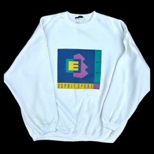Vintage 1987 Esprit Sport Sweatshirt Womens L White Graphic Abstract 80s Taiwan picture
