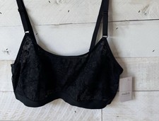 10  Auden XL Lined Scoop Neck Bralette BLACK Floral Lace Adjustable Straps picture
