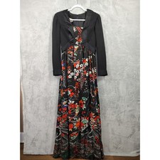 Vintage Gino Charles Malcolm Starr Black Floral Maxi Dress Long Sleeve Size 10 picture