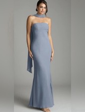 Azazie Saylor Dusty Blue Mermaid Strapless Chiffon Dress Size AO NWT picture