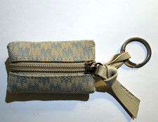 Vintage Max Mara Monogram Jacquard Coin Purse Keychain Pouch Blue Tan picture