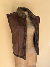 Climate Zone Women’s Brown Leather & Sherpa Lined Vest Size L picture