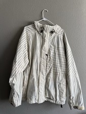 Burton The White Collection Men's XL Ski Jacket White/Gray Striped Hooded picture