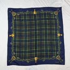 Vintage Pendleton Silk Scarf Blue Green Tartan Plaid W/ Trophy Equestrian Preppy picture