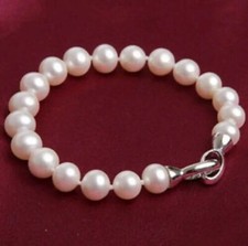 Gorgeous AAAA+ 9-10mm Natural Round South Sea White Pearl Bracelet 7.5-8