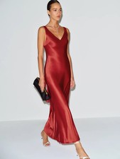 Reformation Dress Womens Small Red Allison Silk Maxi Slip Tie Back Gown NEW $298 picture