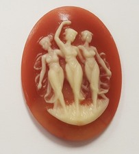 3 VINTAGE DANCING 3 LADIES MUSES GRACES 40x30mm. OVAL CARNELIAN RESIN CAMEOS 164 picture
