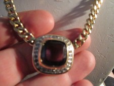 VINTAGE PANETTA PURPLE CRYSTAL PENDANT HEAVY WITH NECKLACE CHAIN 16