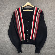 Vintage 50s 60s Cardigan Sweater Mens Large Black Red Orlon Acrylic Puritan USA picture