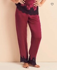 Adore Me Small Red Vegan Silk PJ Pant with Black Lace Trim picture