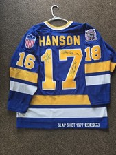 Charlestown Chiefs #17 hockey jersey Signed By ALL 3 Hanson Brothers 