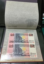 Singapore 1991 2 Dollars Banknotes Uncut Vertical Pair of a TongKang With Cover. picture