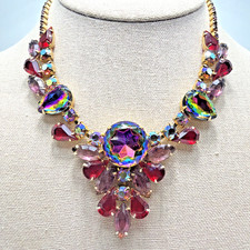 Vintage Juliana Delizza & Elster Necklace Red Fuchsia & AB Watermelon Stones picture