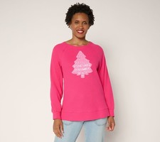 Quacker Factory Women's Top Sz L Dreaming of a Christmas Waffle Pink A696924 picture