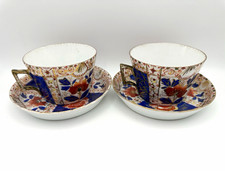 Antique Chamberlain Worcester Imari 2 Cup Saucer Sets Regency c1805 England picture