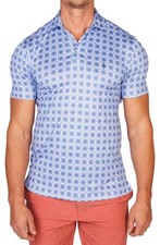 Tailorbyrd Mens Golf Polo Shirt Size Medium Mediterranean Tile Print Blue NWT $9 picture