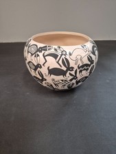 Acoma Black & White Pottery with Rabbit Design by John F. Aragon 1992 picture