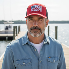 NEW Bayside USA Fish Flag Snapback Mesh Back Trucker Fishing Hat Cap NWOT picture