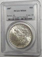 1887 P Philadelphia Mint Morgan Silver Dollar $1 PCGS MS 64 picture