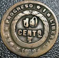 10 Centavos 1895/86 Value Over Reverse Of 1-Centavo Double-Stamp Honduras Rare picture