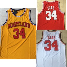 Retro Vintage Len Bias 34 Maryland College Basketball Jersey Embroidery Stitched picture