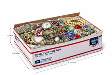 Vintage & Mod Jewelry Lot SM FLAT RATE BOX FULL Earrings Necklaces + Signed picture