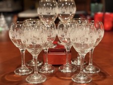 1980s Vintage Libbey Arby's Winter Wonderland Wine Glasses Gold Rim Set/10 picture
