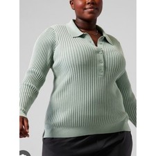Athleta Seafoam Green Ribbed Collar Henley Long Sleeve Top Size 2X picture