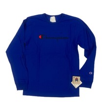 NEW Champion Heritage Long Sleeve Script Mens Graphic T Shirt Tee Blue Black NWT picture