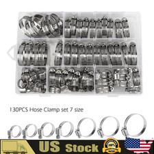 130pcs Adjustable Hose Clamps Worm Gear Stainless Steel Clamp Assortment Kit US picture