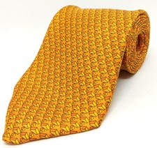 HERMÈS Orange Tie Silk Men Geometric Logo France 600680 picture