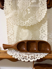 Vintage Mid-Century Modern Teak Wood Divided Snack Dish -  Oar Leaf Serving Tray picture