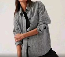 Athleta Braiden Textured Shirt Jacket Black White Oversized Athleisure Medium picture