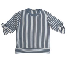 Macy Mccoy Blue White Striped Top Bow Sleeves Blouse Cotton Blend picture