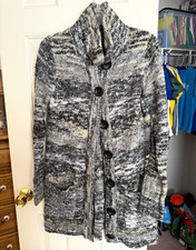 Kensie women's marled chunky-knit button-front pocket cardigan sweater L picture